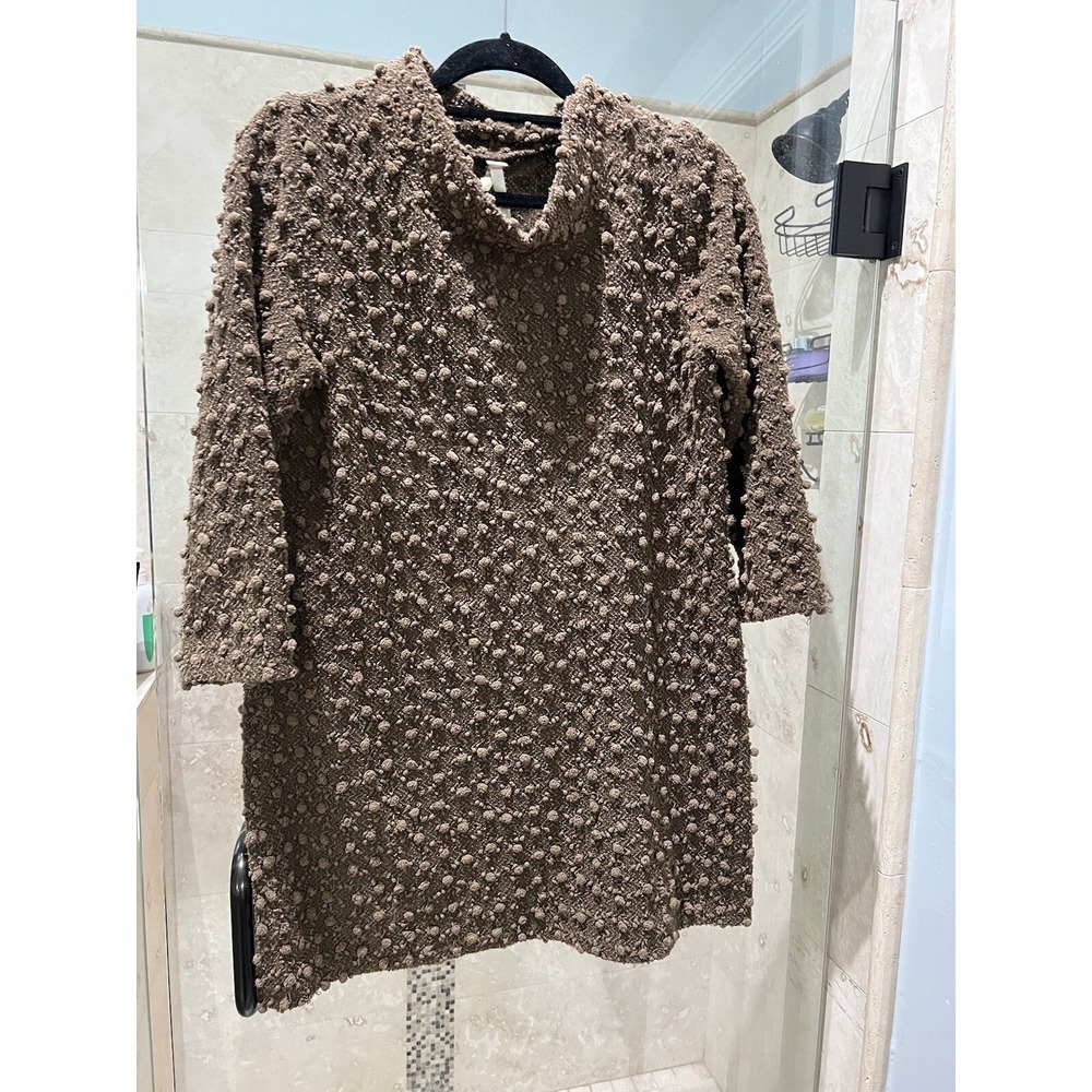Uncle Frank Womens Medium Brown Terry Cowl Neck Boho Popcorn Knit Dress 32002